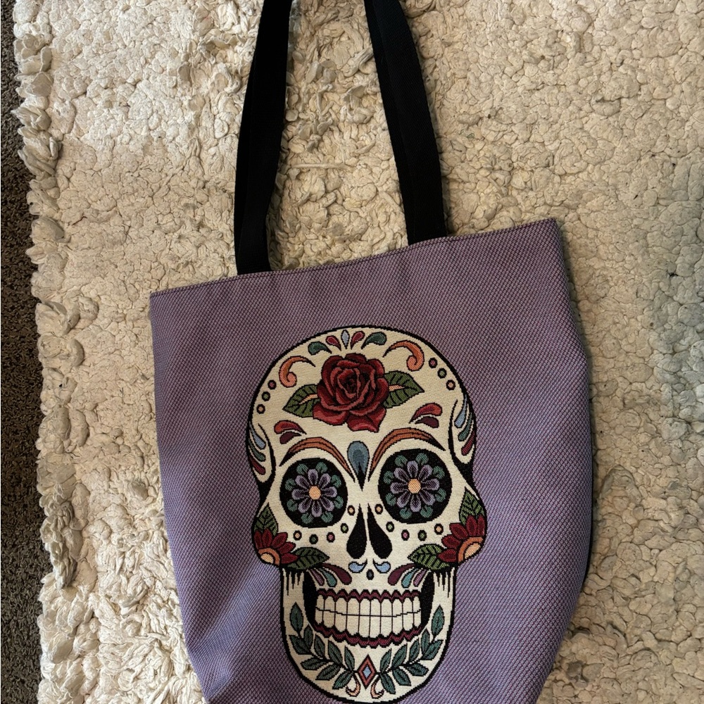 French Candy Skull Emmanuel Creation L’atelier Colorful Woven Tote Bag Red Blue - Picture 11 of 11
